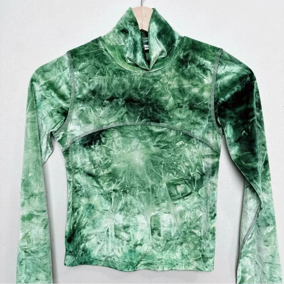 Aritzia Wilfred Free Womens Small Long Sleeve Burnt Velvet Green Tie Dye - Picture 2 of 13